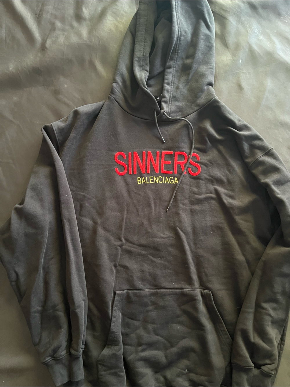 Balenciaga Black Hoodie with Red SINNERS and Yellow Logo